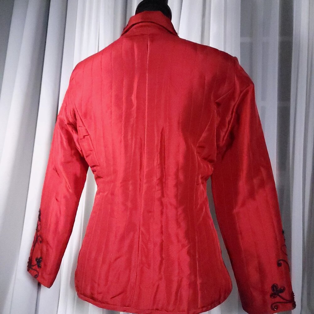 Carole Little Red 100% Silk Beaded Embroidered Statement Jacket Blazer Size S - Picture 2 of 16